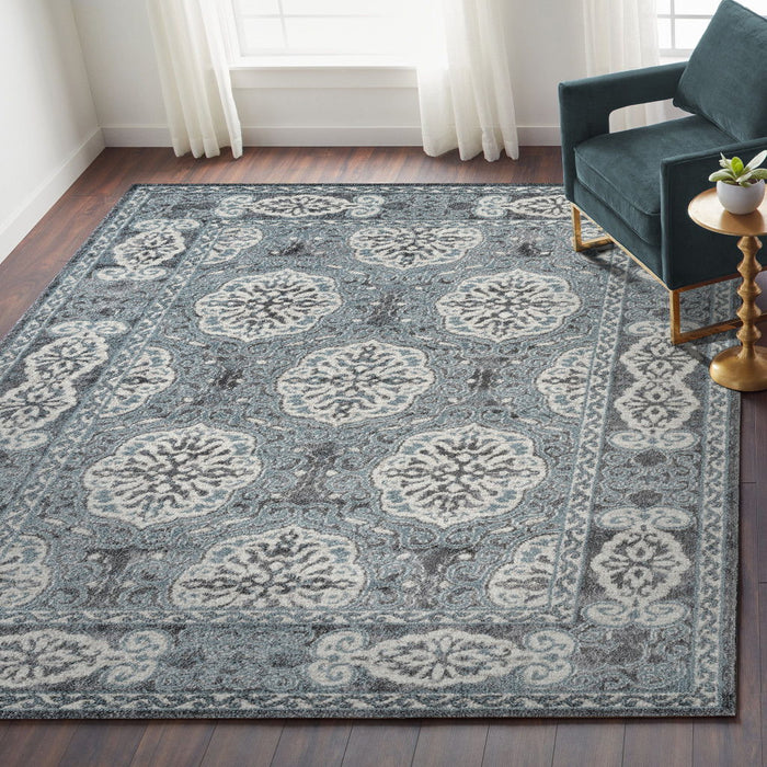 9' x 12' Medallion Power Loom Area Rug - Charcoal And Ivory