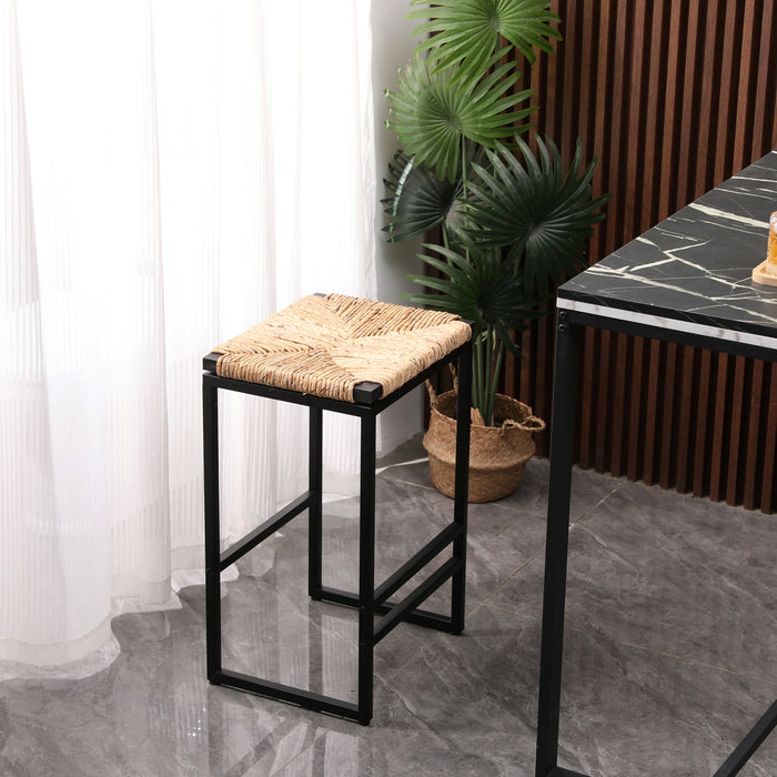 Set of 2 Giga 25-inch backless water hyacinth woven bar stools with footrests in natural finish