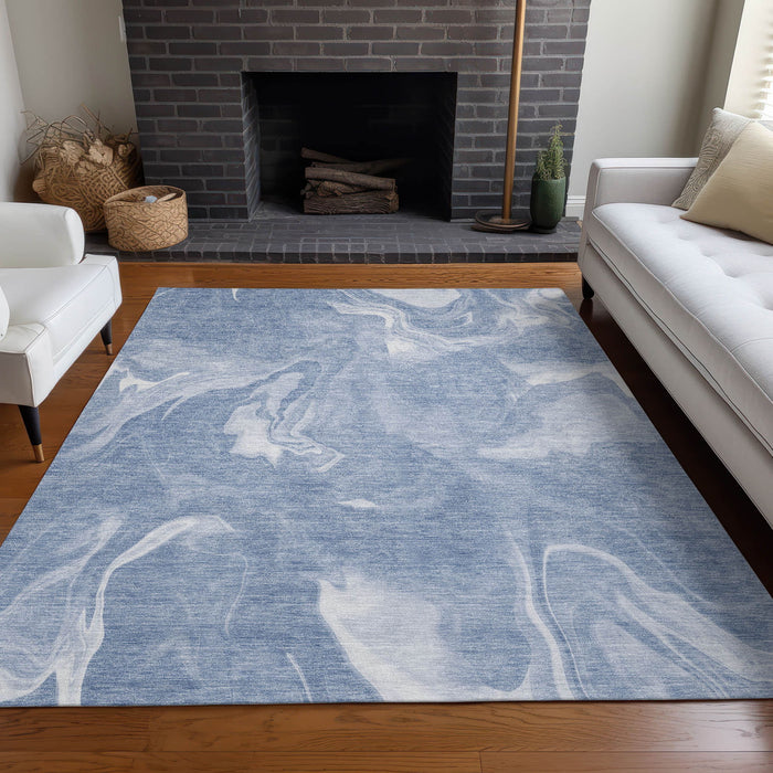 10' X 14' Abstract Washable Area Rug With UV Protection - Blue