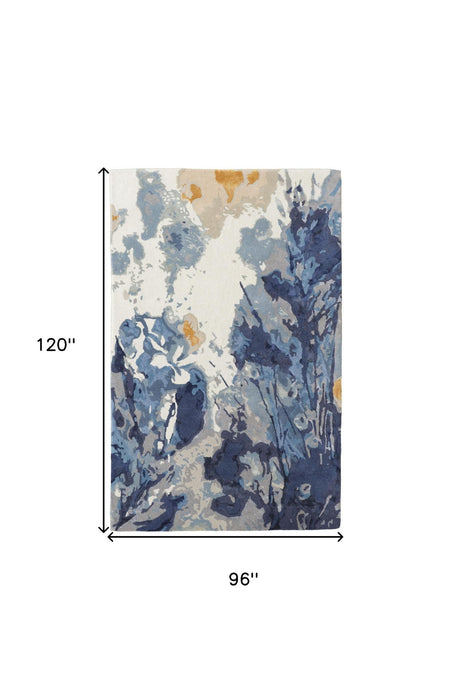 8' x 10' Wool Floral Hand Tufted Area Rug - Blue