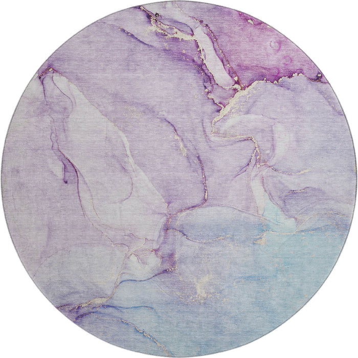 8' Abstract Washable Round Rug With UV Protection (647185) - Purple / Blue / Ivory