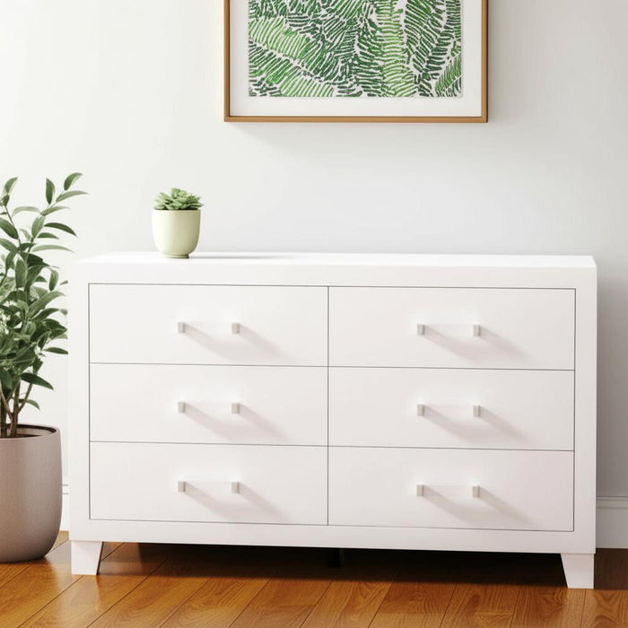 58" Wood Six Drawer Double Dresser - White
