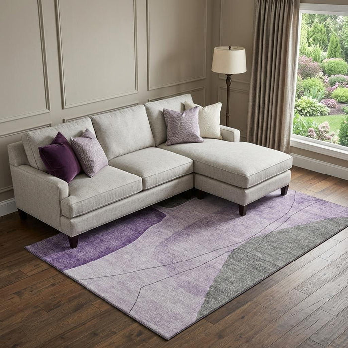 8' X 10' Abstract Washable Area Rug With UV Protection (656577) - Purple / Gray / Ivory