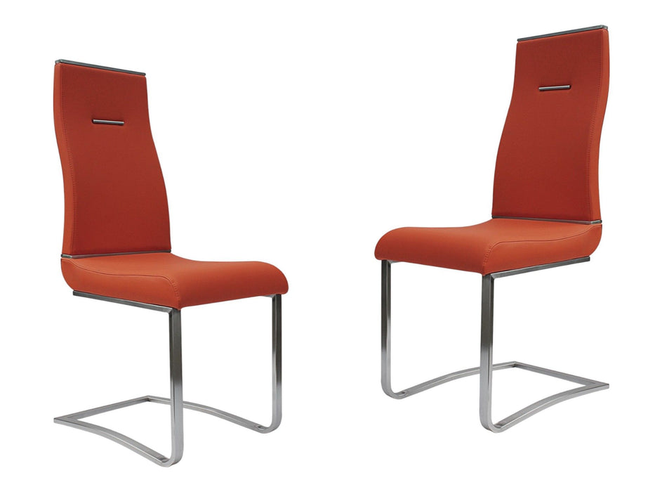 Upholstered Faux Leather Dining Side Chairs (Set of 2) - Orange
