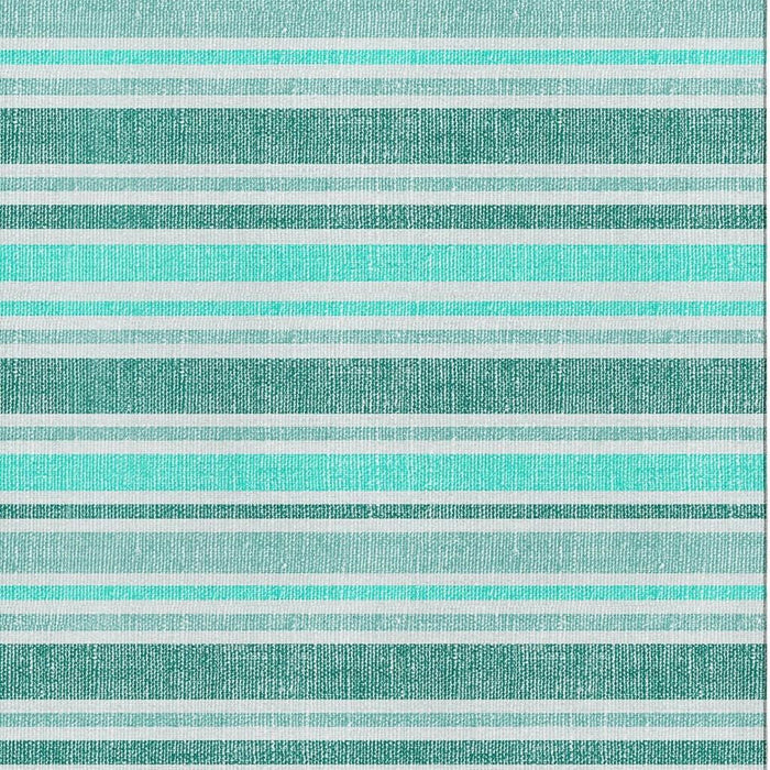 10' X 14' Striped Washable Area Rug With UV Protection (647890) - Turquoise / Ivory