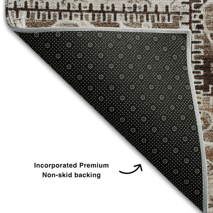 8' Patchwork Distressed Washable Round Rug With UV Protection (649549) - Beige / Ivory