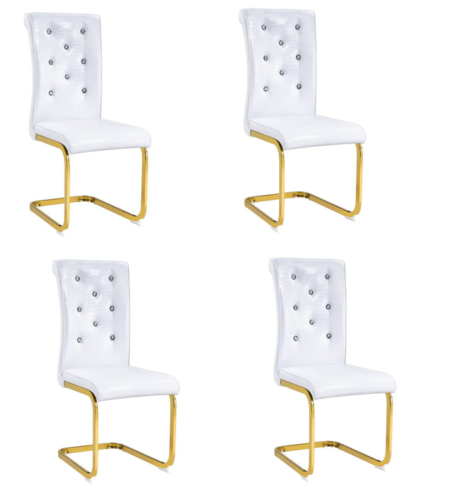 Faux Leather Metal Dining Side Chairs (Set of 4) - White / Gold