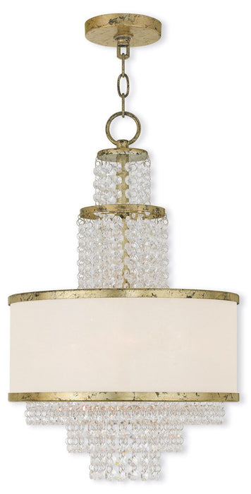 HomeRoots 22-inch metal chandelier with three lights, clear and off-white shades, dimmable gold finish, modern ceiling lighting