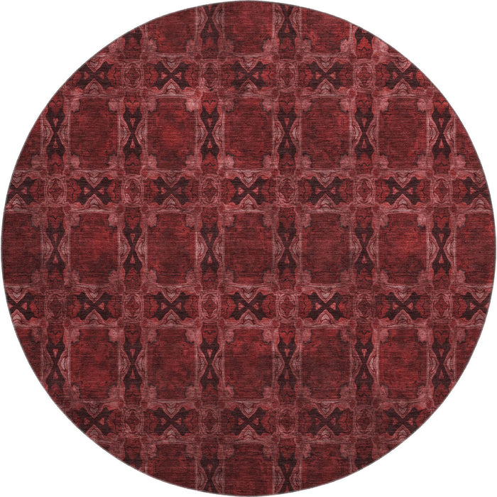 8' Floral Medallion Washable Round Rug With UV Protection (649465) - Burgundy / Red / Gray