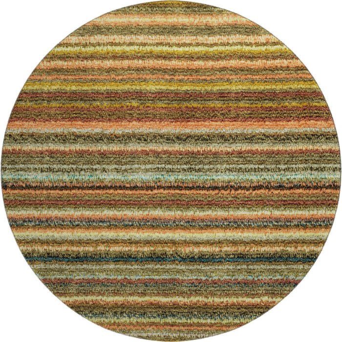 8' Striped Washable Round Rug With UV Protection (650785) - Coral / Green / Blue