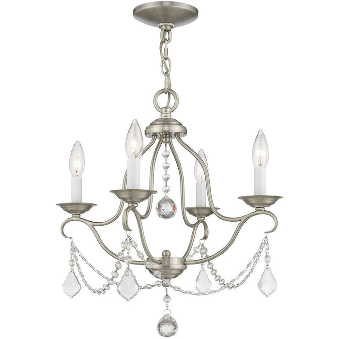 18" Four Light Metal Dimmable Chandelier With Shades - Nickel
