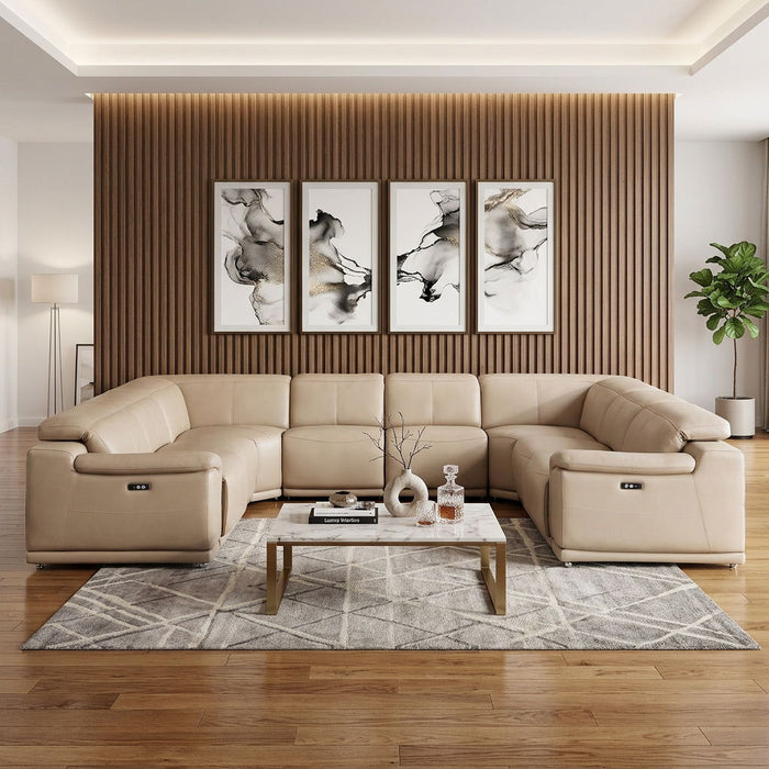 Leather Modular U-Shaped Eight Piece Corner Sectional - Beige