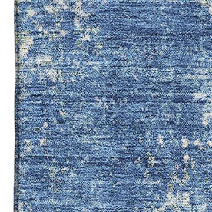 10' X 14' Abstract Washable Area Rug With UV Protection (674844) - Denim Blue / Ivory