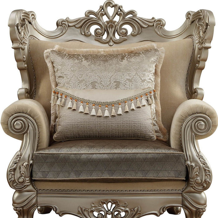 Fabric Geometric Arm Chair And Toss Pillow - Beige And Champagne