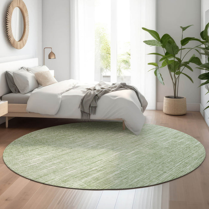 8' Abstract Washable Round Rug With UV Protection - Artichoke Green And Gray