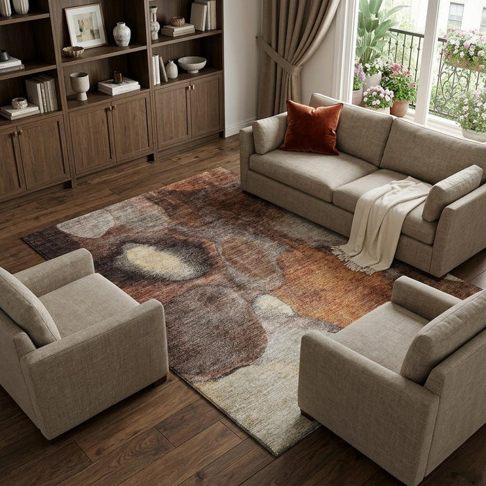 10' X 14' Abstract Washable Area Rug With UV Protection (688213) - Coffee / Beige / Copper