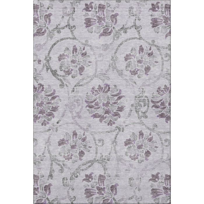 10' X 14' Floral Washable Area Rug With UV Protection - Lavender And Silver
