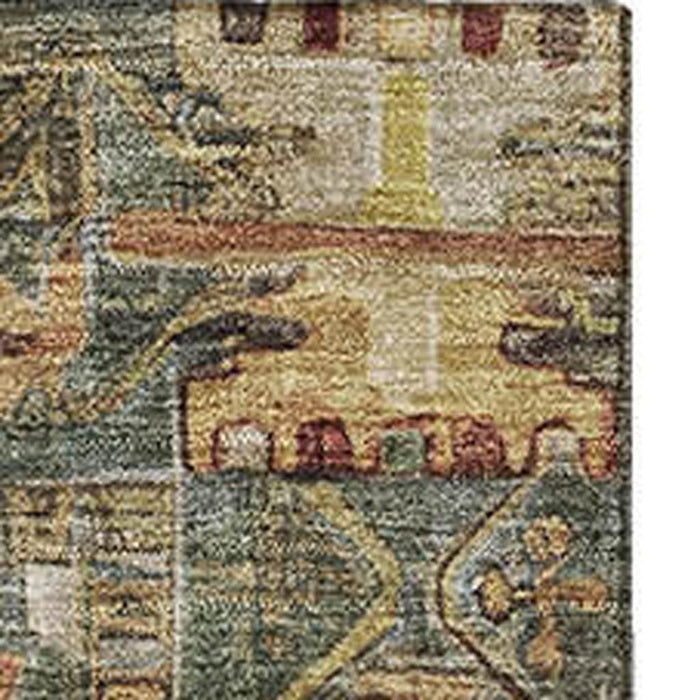10' X 14' Medallion Washable Area Rug With UV Protection (714913) - Sage / Copper