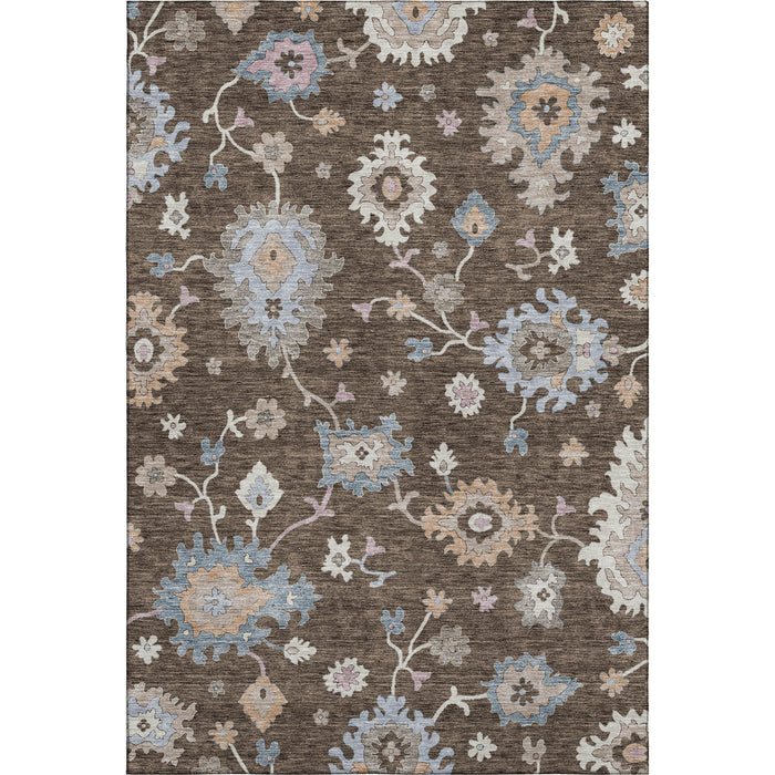 10' X 14' Floral Washable Area Rug With UV Protection (688480) - Chocolate / Blue / Beige