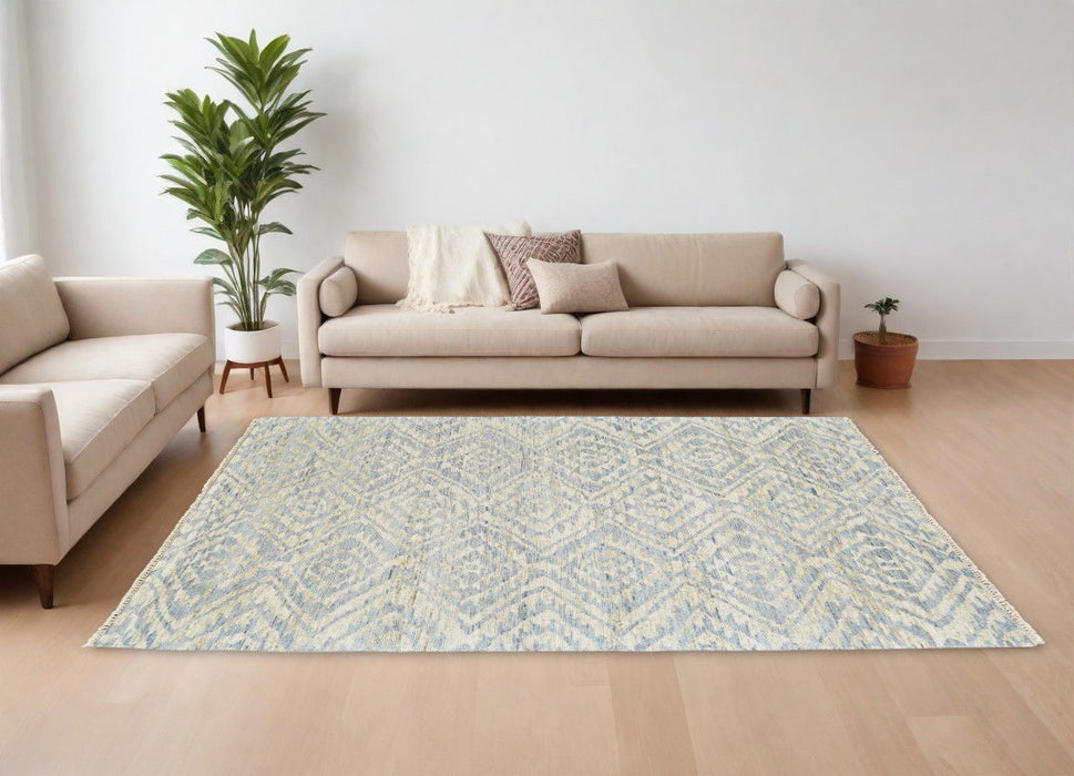 8' x 10' Wool Southwestern Hand Knotted Area Rug - Gray And Ivory