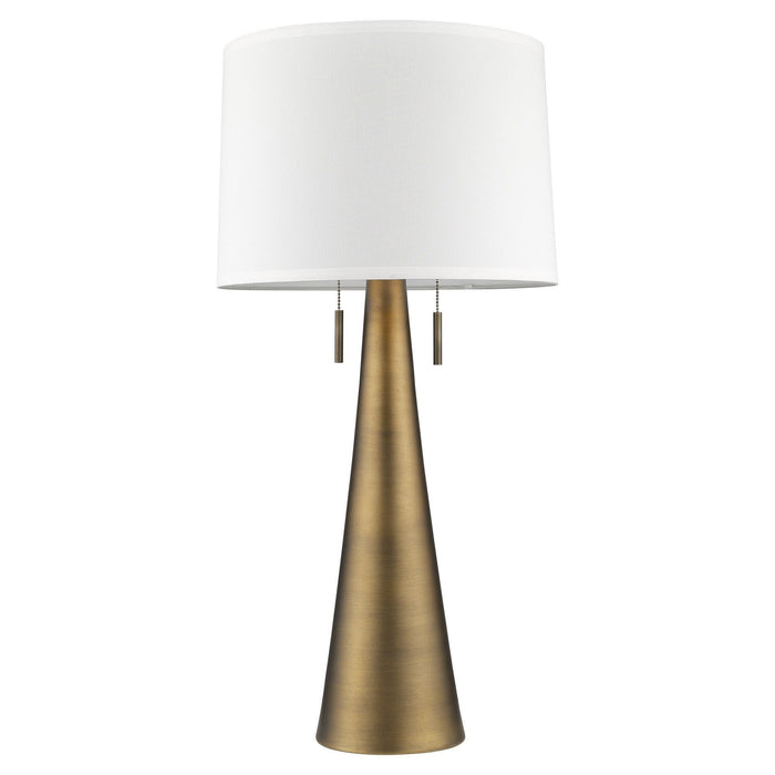 Metal Two Light Table Lamp With White Empire Shade - Brass