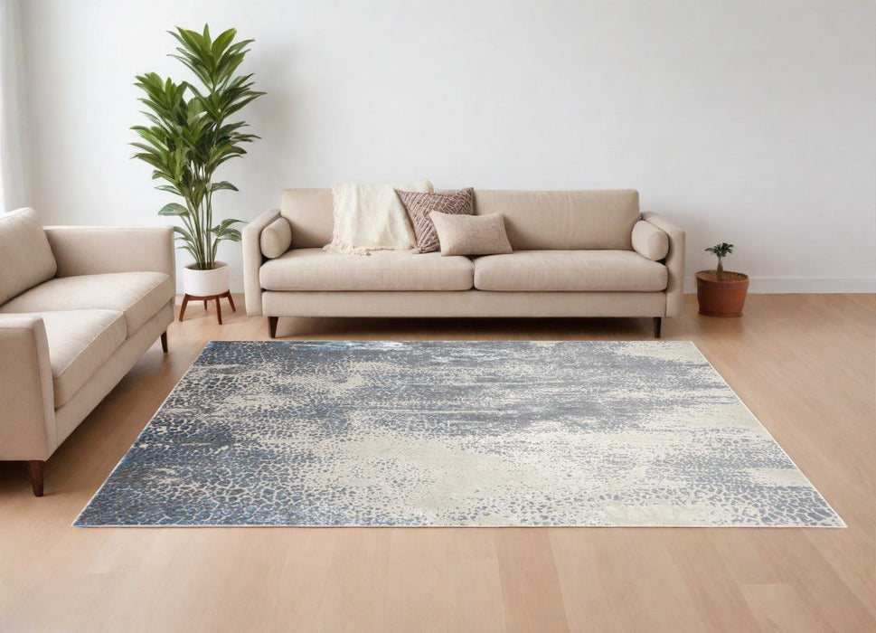 8' x 10' Abstract Power Loom Area Rug - Ivory Gray And Blue