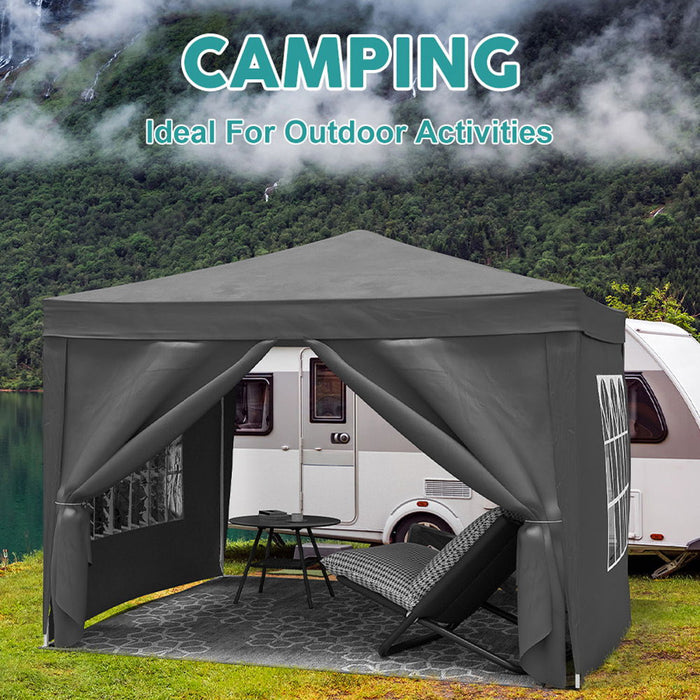 Giga 10x10 ft folding canopy with four removable sidewalls, portable outdoor event shelter for parties, camping, and weddings.