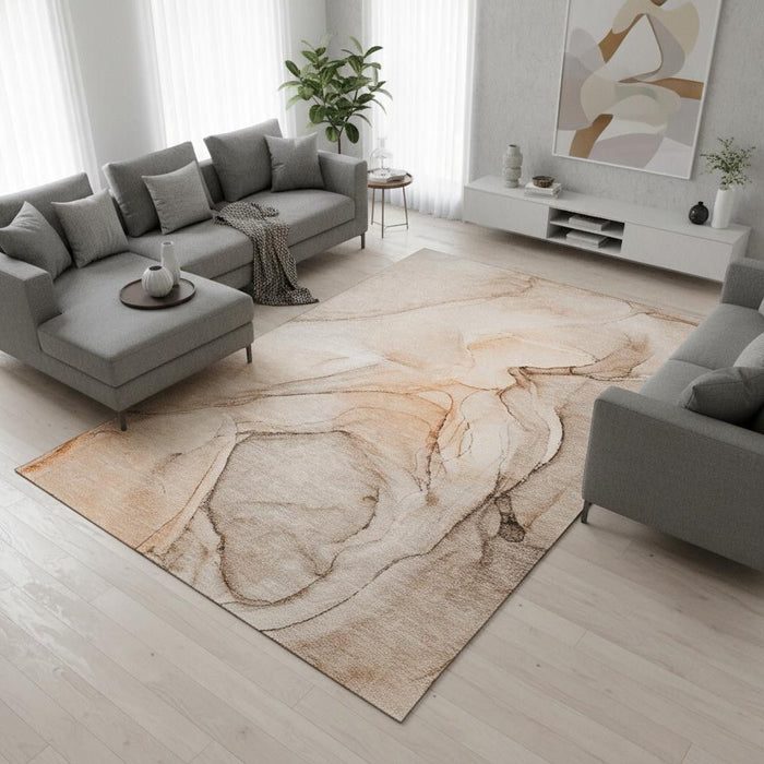 8' X 10' Abstract Washable Area Rug With UV Protection (646636) - Orange / Ivory