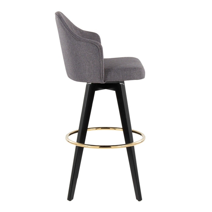 Ahoy - Upholstered Fixed-Height Barstool (Set of 2) - Black Base, Gold Footrest