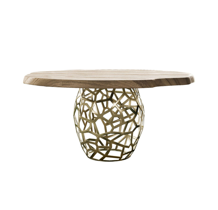 47" Acacia Live Edge Rounded Solid Wood And Dining Table - Brass