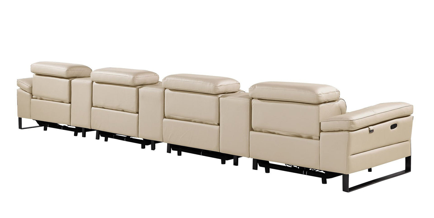 Top Grain Leather Reclining Metal USB Sofa (720351) - Beige