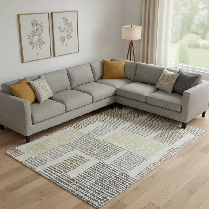 10' X 14' Geometric Washable Area Rug With UV Protection (709854) - Sand / Brown / Ivory