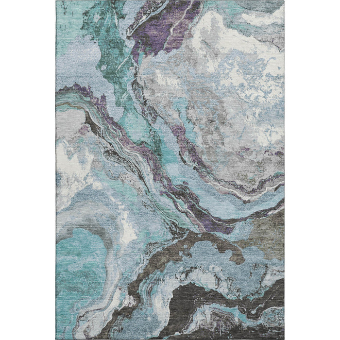 10' X 14' Abstract Washable Area Rug With UV Protection (707755) - Teal / Gray / Ivory