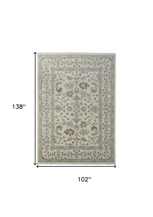 8' X 12' Wool Floral Hand Knotted Area Rug With Fringe - Ivory