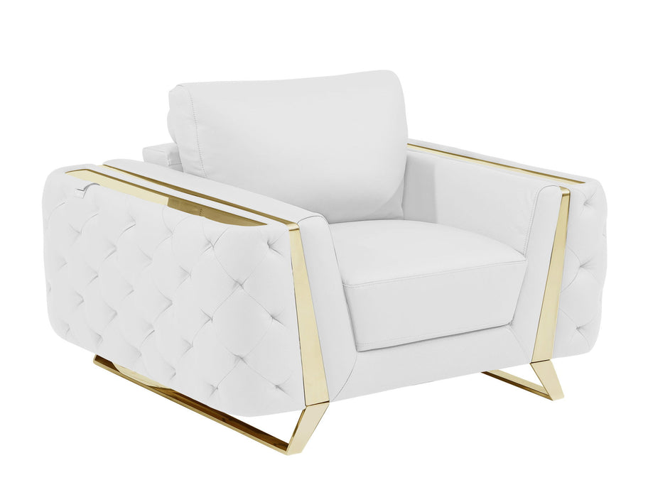 Genuine Leather Club Chair - White And Gold
