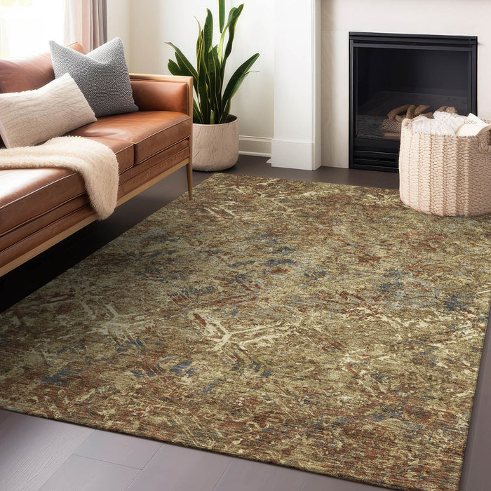 10' X 14' Copper Diamond Washable Area Rug With UV Protection - Brown