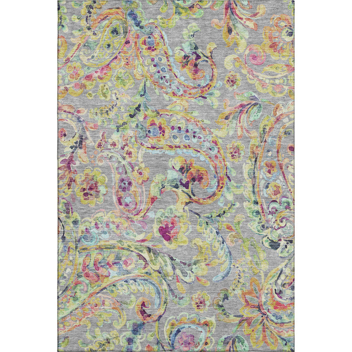 10' X 14' Paisley Washable Area Rug With UV Protection - Gray
