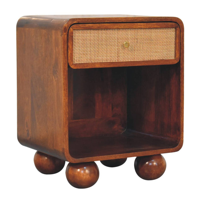 21" Solid Wood Cane Rat One Drawer Nightstand - Chestnut
