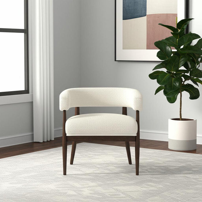 Polyester Blend And Brown Solid Color Arm Chair - Ivory