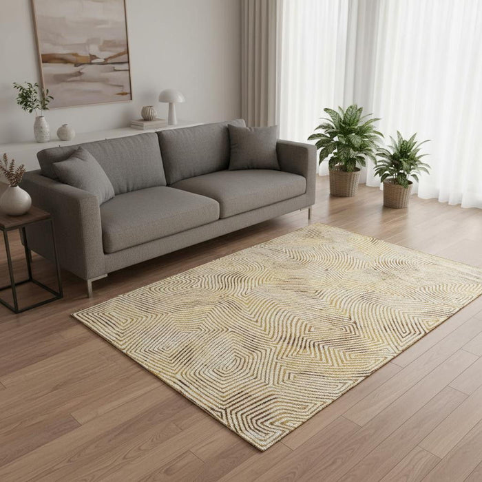 6' X 8' Geometric Washable Area Rug With UV Protection (609929) - Beige / Gold / Brown