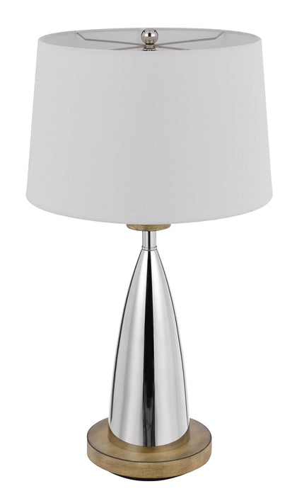 Metal Geometric USB Table Lamp With White Empire Shade - Brown