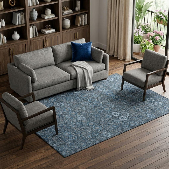 9' X 12' Tribal Washable Area Rug With UV Protection (649857) - Blue / Ivory