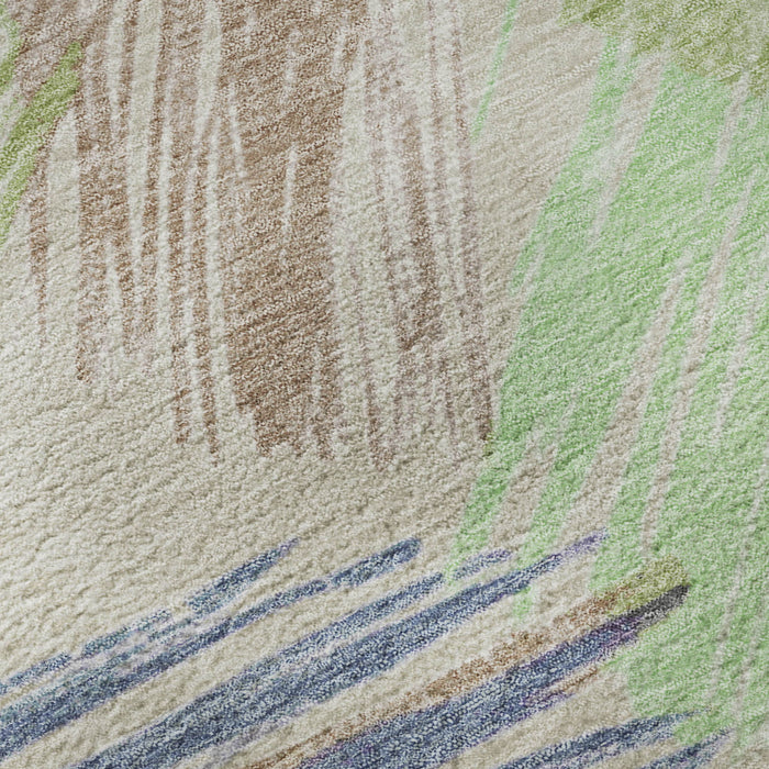 10' X 14' Striped Washable Area Rug With UV Protection (697470) - Beige / Purple / Mint Green