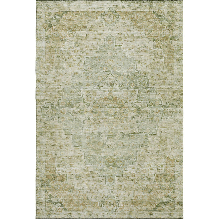 10' X 14' Floral Medallion Washable Area Rug With UV Protection (705089) - Sage / Wheat