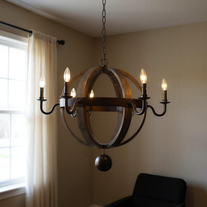 Unique Statement Six Light Metal Chandelier - Brown