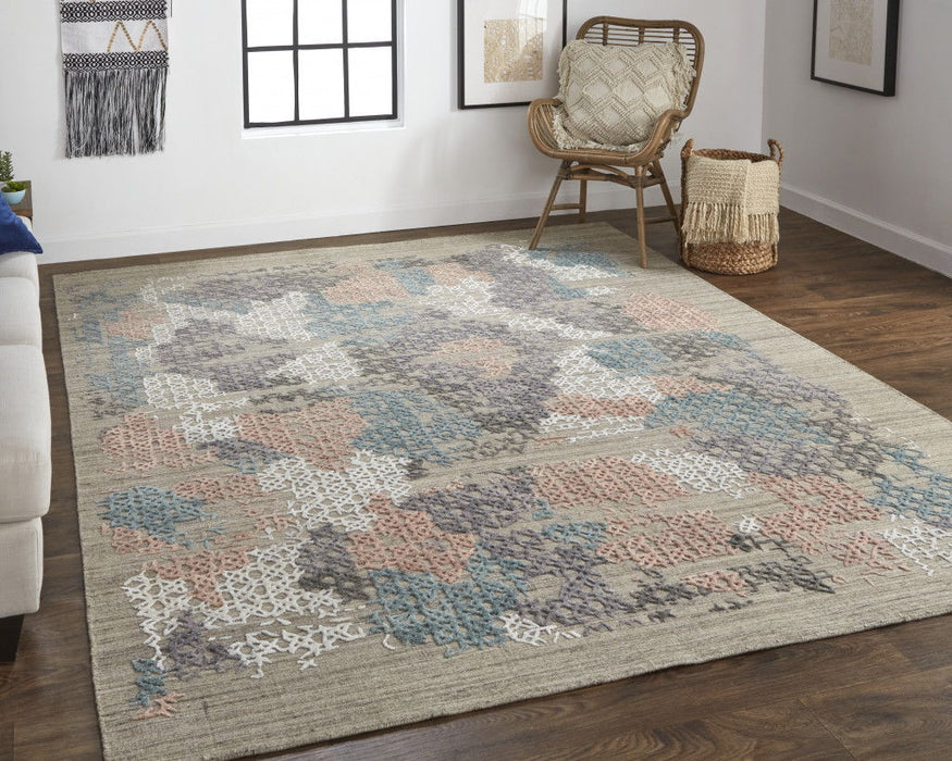 10' x 14' Abstract Hand Woven Area Rug - Pink Blue And Taupe