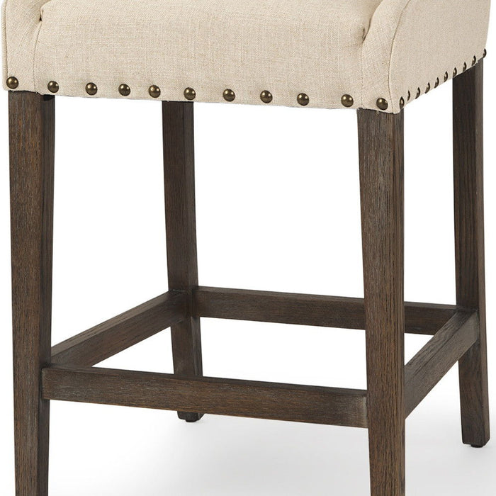 Fabric And Solid Wood Counter Height Bar Chair - Cream / Brown