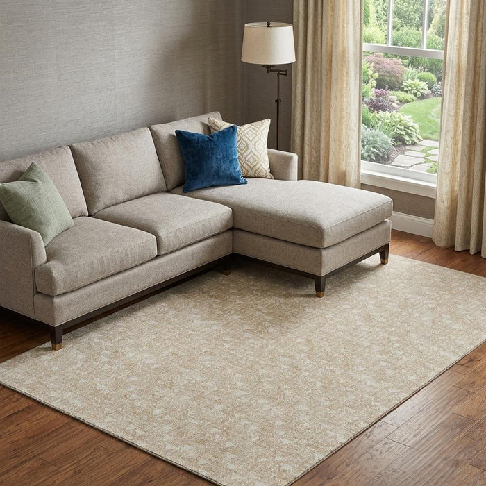 10' X 14' Geometric Washable Area Rug With UV Protection (647062) - Beige / Ivory