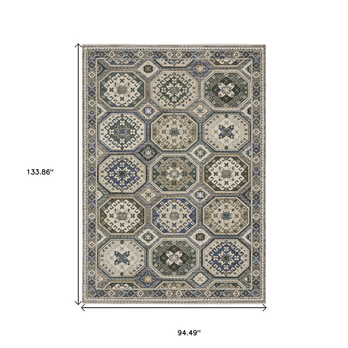 8' X 11' Medallion Area Rug With Fringe - Ivory And Blue