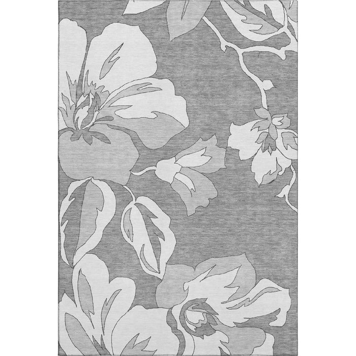 10' X 14' Floral Washable Area Rug With UV Protection (667981) - Gray / Silver